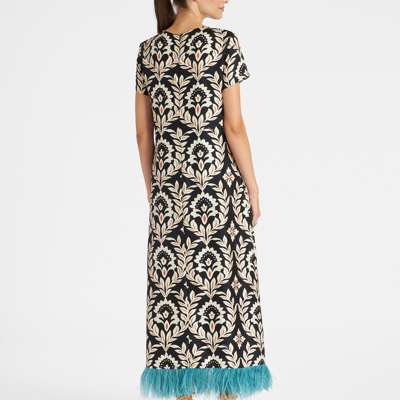 La Doublej Short-sleeve Swing Dress With Feathers In Ghirlanda Black