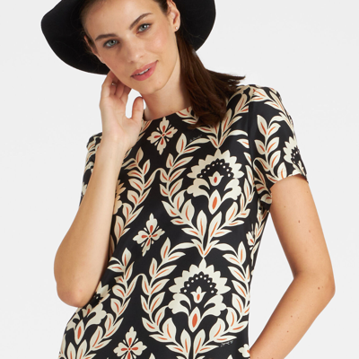 La Doublej Short-sleeve Swing Dress With Feathers In Ghirlanda Black