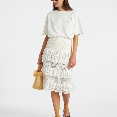 La Doublej Footloose Lacey Skirt In White