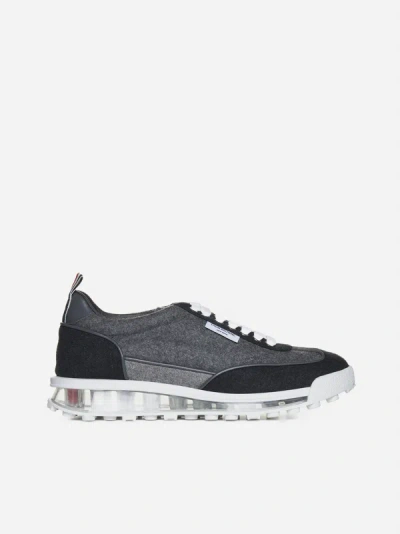 Shop Thom Browne Tech Runner Felt And Leather Sneakers In Med Grey