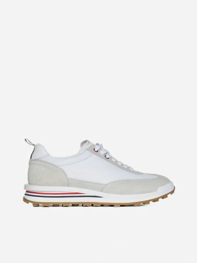 Shop Thom Browne Tech Runner Mesh And Suede Sneakers In White