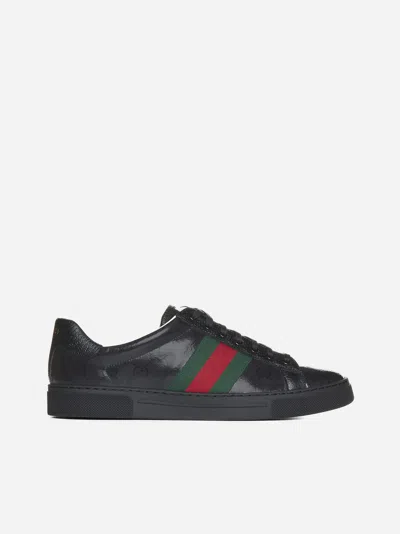 Shop Gucci Gg Crystal Fabric Ace Sneakers In Black