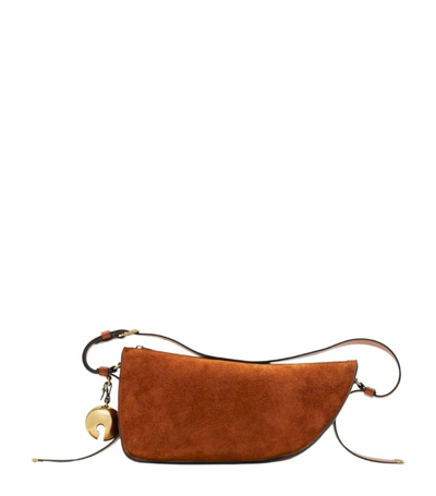 Shop Burberry Mini Suede Shield Sling Shoulder Bag In Brown