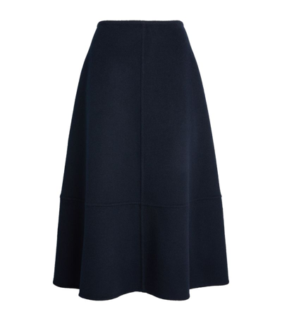 Shop Yves Salomon Wool-cashmere Midi Skirt In Blue