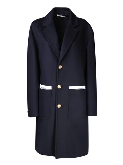 Shop Palm Angels Wool-blend Single Breasted Coat In Blue