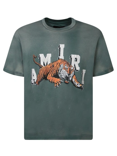 Shop Amiri Green Crewneck T-shirt With Tiger Print