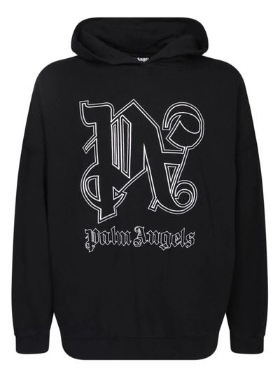 Shop Palm Angels Front Logo Cotton Hoodie In Black