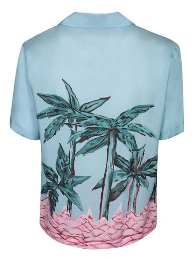 Shop Palm Angels Light Blue Short Sleeve Shirt With All-over Graphic Print
