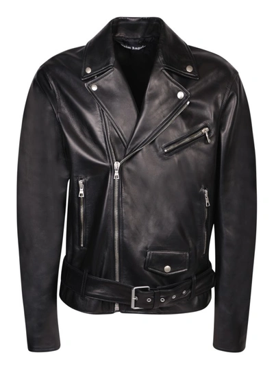 Shop Palm Angels Fitted Leather Jacket In Black