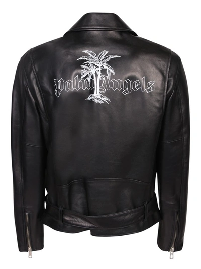 Shop Palm Angels Fitted Leather Jacket In Black