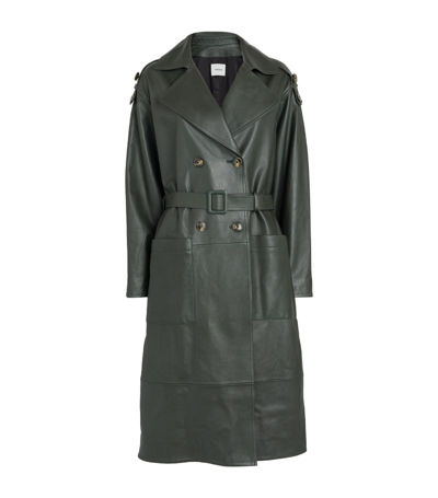 Shop Yves Salomon Nappa Leather Trench Coat In Green