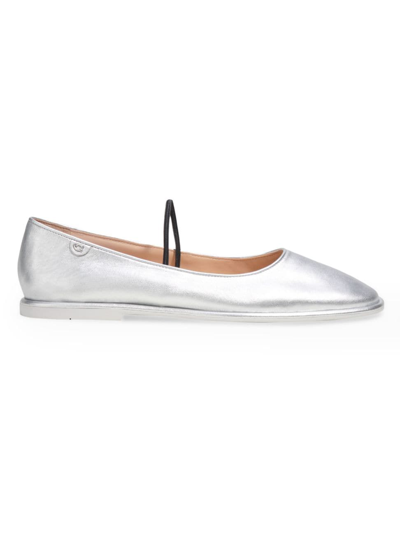 Shop Coach Women's Emilia Metallic Leather Ballet Flats In Silver