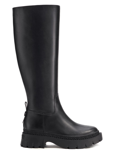 Shop Coach Women's Julietta Leather Knee-high Lug-sole Boots In Black