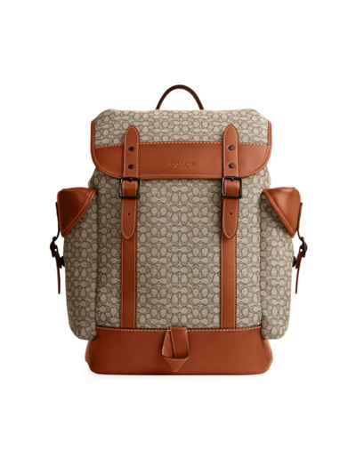 Shop Coach Men's Hitch Leather Monogram Backpack In Cocoa Burnished Amber