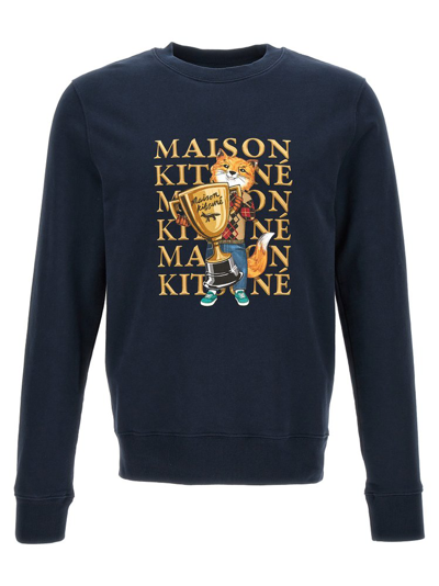 Shop Maison Kitsuné Fox Champion Printed Crewneck Sweatshirt In Navy