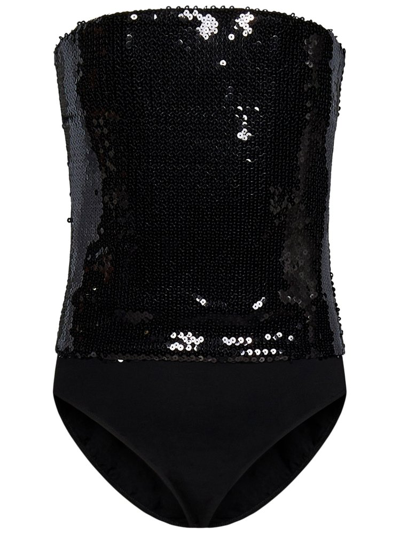 Shop Alexandre Vauthier Sequin Embellished Strapless Bodysuit In Black