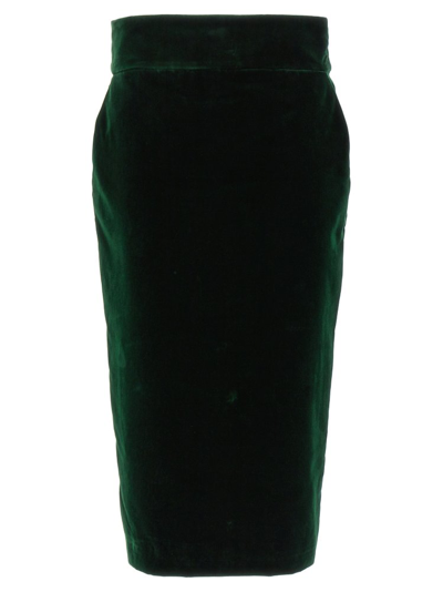 Shop Alexandre Vauthier High Waist Velvet Midi Skirt In Green