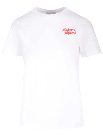 Shop Maison Kitsuné Logo Embroidered Crewneck T In White