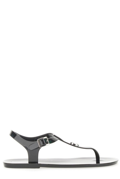 Shop Michael Michael Kors Mallory Jelly Thong Sandals In Black