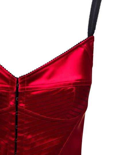 Shop Dolce & Gabbana Red Satinb Corset With Top-stitching And Hook-eye Fastening In Acetate Woman