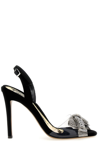 Shop Alexandre Vauthier Bow Embellished Slingback Velvet Sandals In Black