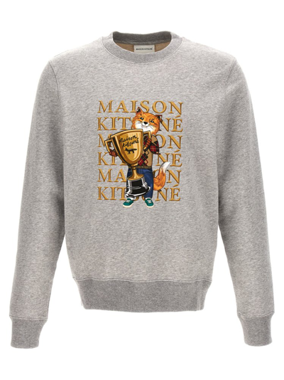 Shop Maison Kitsuné Fox Champion Printed Crewneck Sweatshirt In Grey