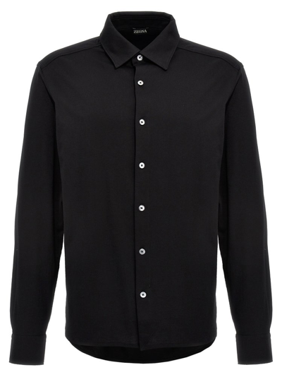 Shop Z Zegna Curved Hem Buttoned Shirt In Black