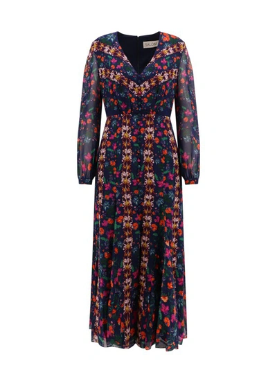 Shop Saloni Silk Dress With Multicolor Floral Print In Black