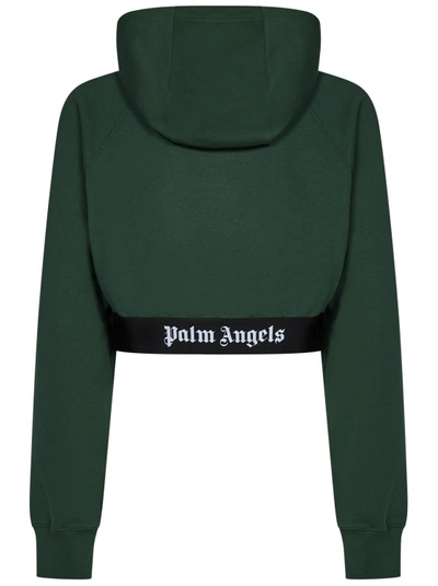 Shop Palm Angels Cropped Zipped Forest Green Cotton Hoodie In Black