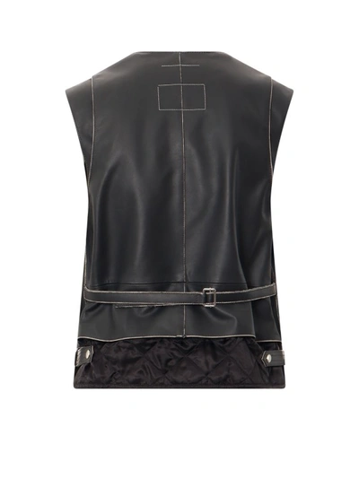 Shop Mm6 Maison Margiela Leather Vest With Wool Dobule Insert In Black