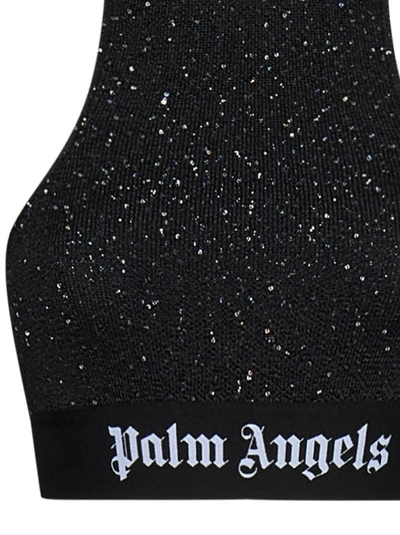 Shop Palm Angels Black Cropped Sequin-embellished Top