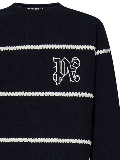 Shop Palm Angels Striped Navy Blue Knit Sweater In Black