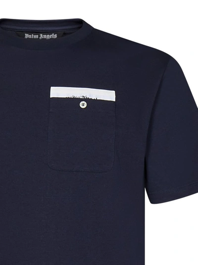 Shop Palm Angels Navy Blue Cotton Jersey Crewneck T-shirt In Black