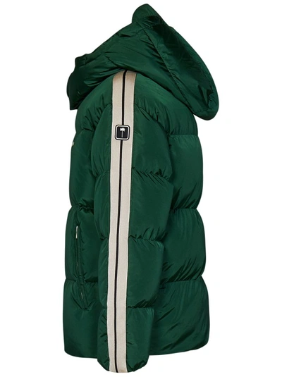 Shop Palm Angels Green Hooded Down Jacket In Black