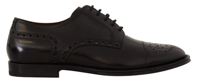Dolce & Gabbana Black Leather Wingtip  Formal Derby Shoes