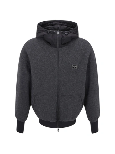 Dolce & Gabbana Men Charcoal Polyester Blend Jacket In Variante Abbinata