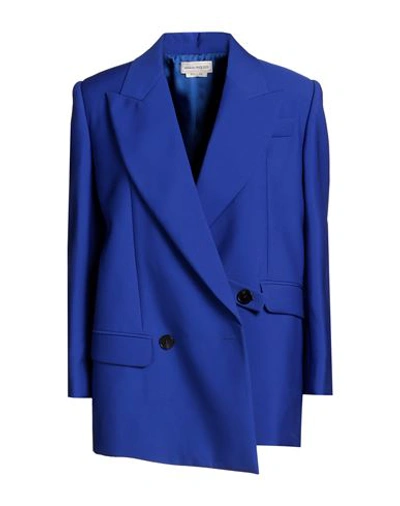 Shop Alexander Mcqueen Woman Blazer Bright Blue Size 4 Wool