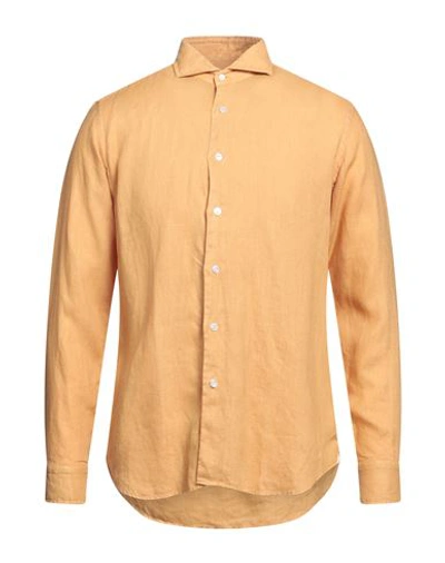 Shop Bagutta Man Shirt Mustard Size 15 ½ Linen In Yellow