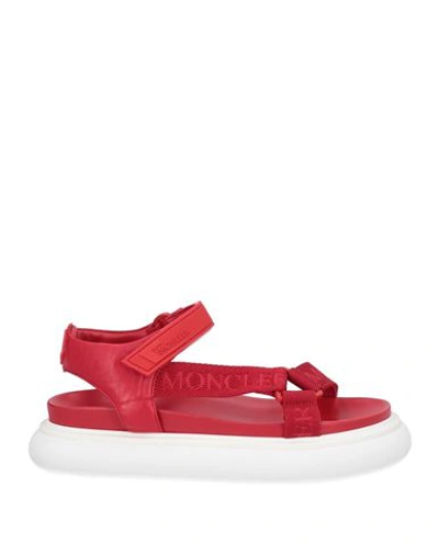 Shop Moncler Woman Sandals Red Size 5 Textile Fibers, Soft Leather