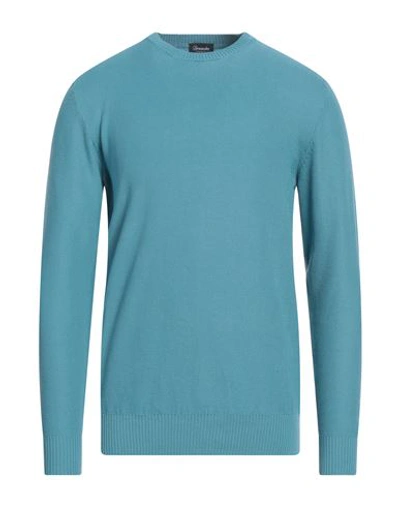 Shop Drumohr Man Sweater Turquoise Size 40 Cotton In Blue