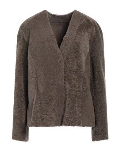 Shop Salvatore Santoro Woman Coat Khaki Size 8 Ovine Leather In Beige