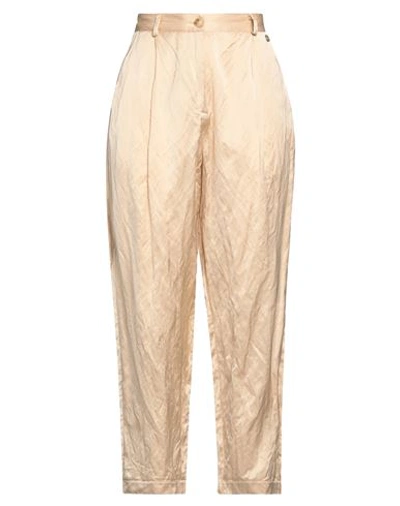 Shop Dx Collection Woman Pants Sand Size M Viscose, Cotton, Metallic Fiber In Beige