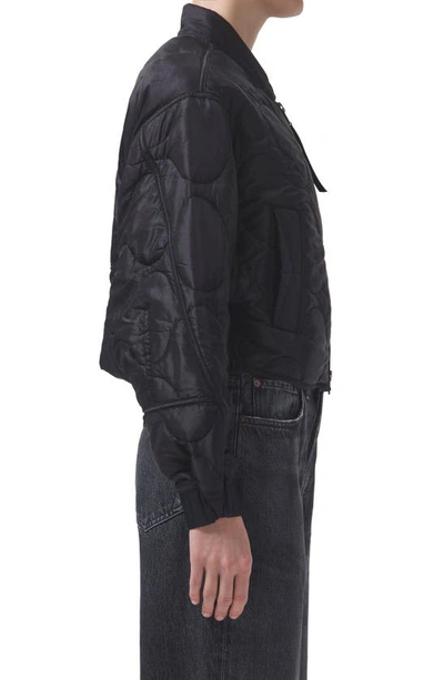 Shop Agolde Iona Quilted Nylon Jacket In Black