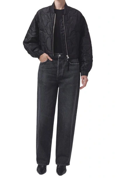 Shop Agolde Iona Quilted Nylon Jacket In Black