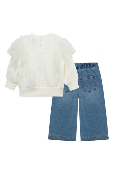 Shop Habitual Cable Knit Sweater & Jeans Set In Off-white/ Blue
