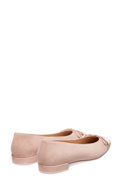 Shop Stuart Weitzman Sleek Cap Toe Bow Flat In Fawn/ Ballet Leather