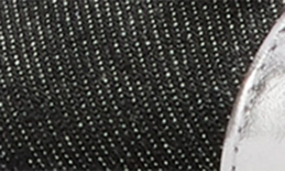 Shop Stuart Weitzman Sleek Cap Toe Bow Flat In Black/ Silver Leather
