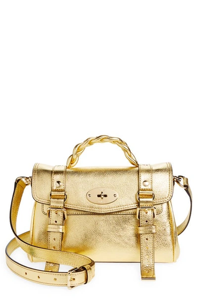 Shop Mulberry Mini Alexa Leather Satchel In Soft Gold Leaf