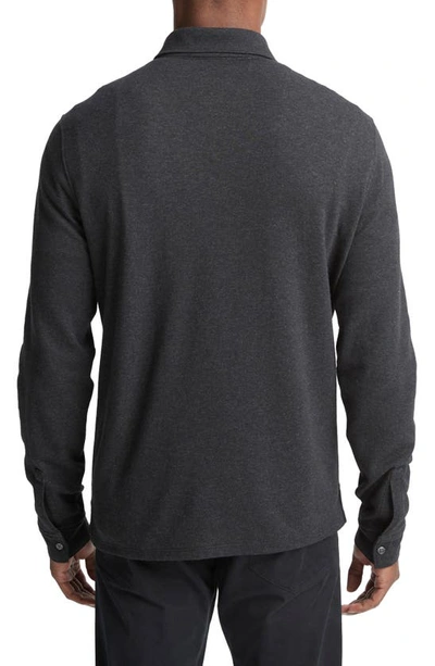 Shop Vince Double Face Long Sleeve Polo In Heather Charcoal/ Dune Grey