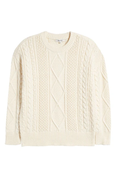 Shop Madewell Cable Stitch Crewneck Sweater In Antique Cream